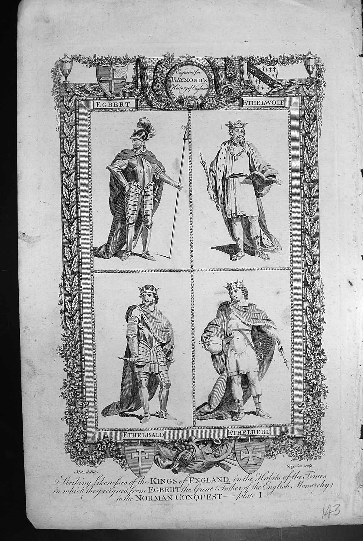 Old Print Kings England Egbert Ethelwolf Ethelbald Ethelbert Habits Times