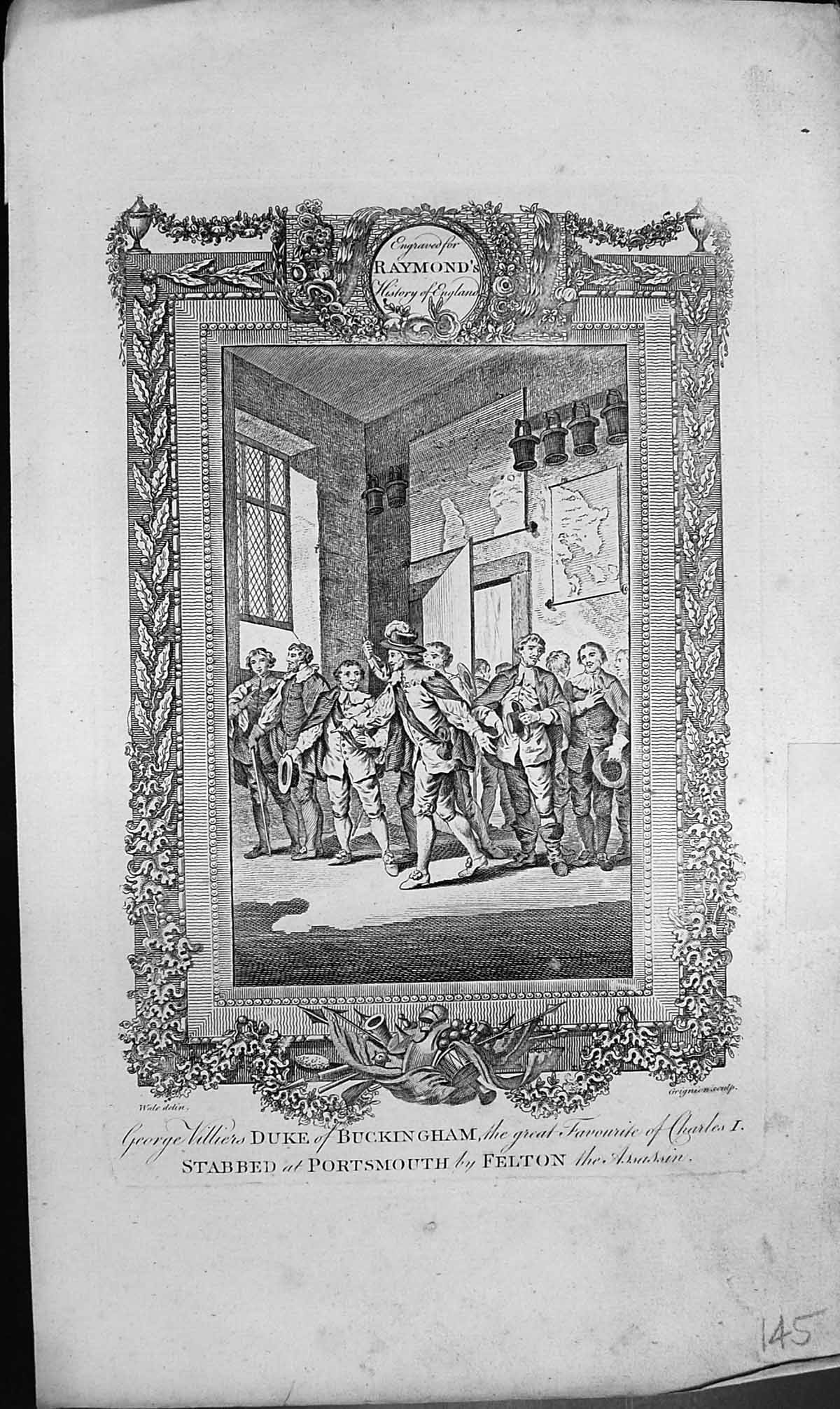 Antique Old Print George Villiers Duke Buckingham Stabbed Portsmouth Felton