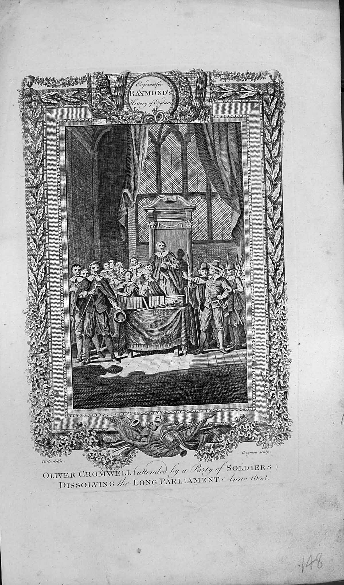 Antique Print Oliver Cromwell Party Siers Dissolving Long Parliament 1653