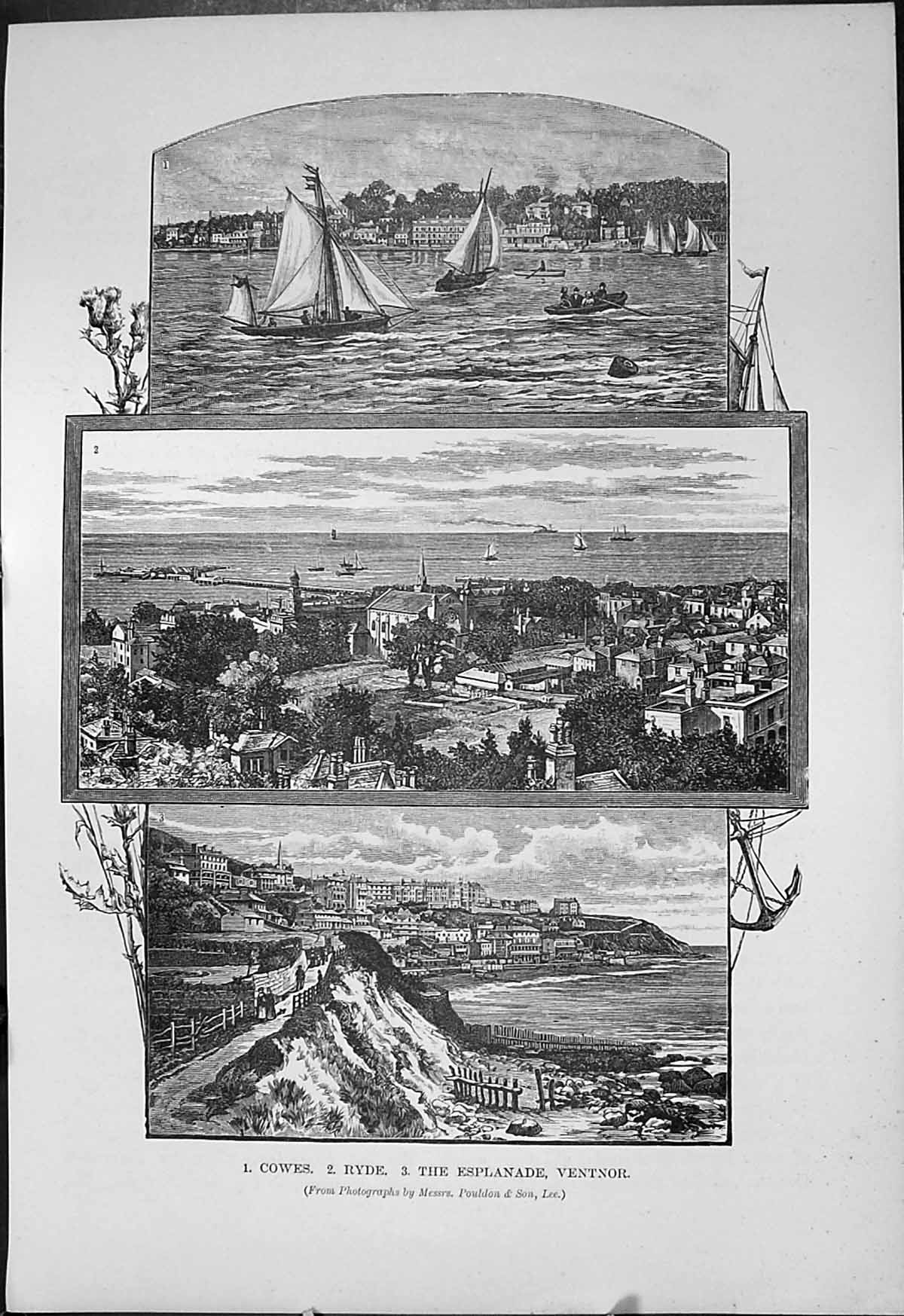 Original Old Antique Print Cowes Ryde Esplanade Ventnor