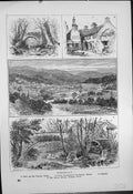 Antique Print Dolgelly Owen Glendowers Parliament House Bridge Torrent Walk