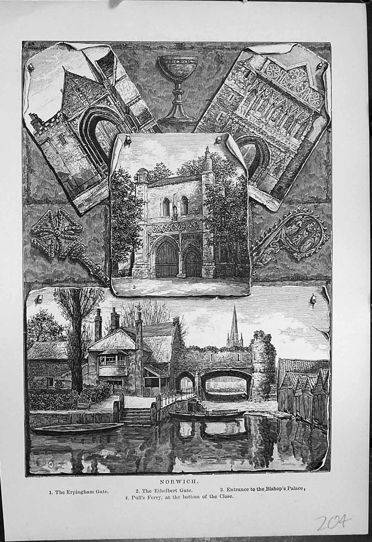 Old Norwich Erpingham Gate Ethelbert Gate Bishops Palace Pulls Ferry