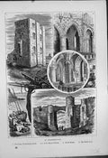 Antique Old Print Scarborough Keep Castle St Marys Church Beach Castle Wall