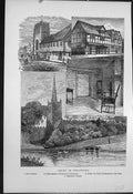 Old Print Stratford Free School Shakespeares Birth Place Stratford Church
