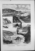 Old Antique Print Torquay Natural Arch Saddle Rock Meadfoot Thatched Rock
