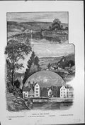 Original Old Antique Print Severn Wyre Forest Shrawley Quatford Houses Bewdley