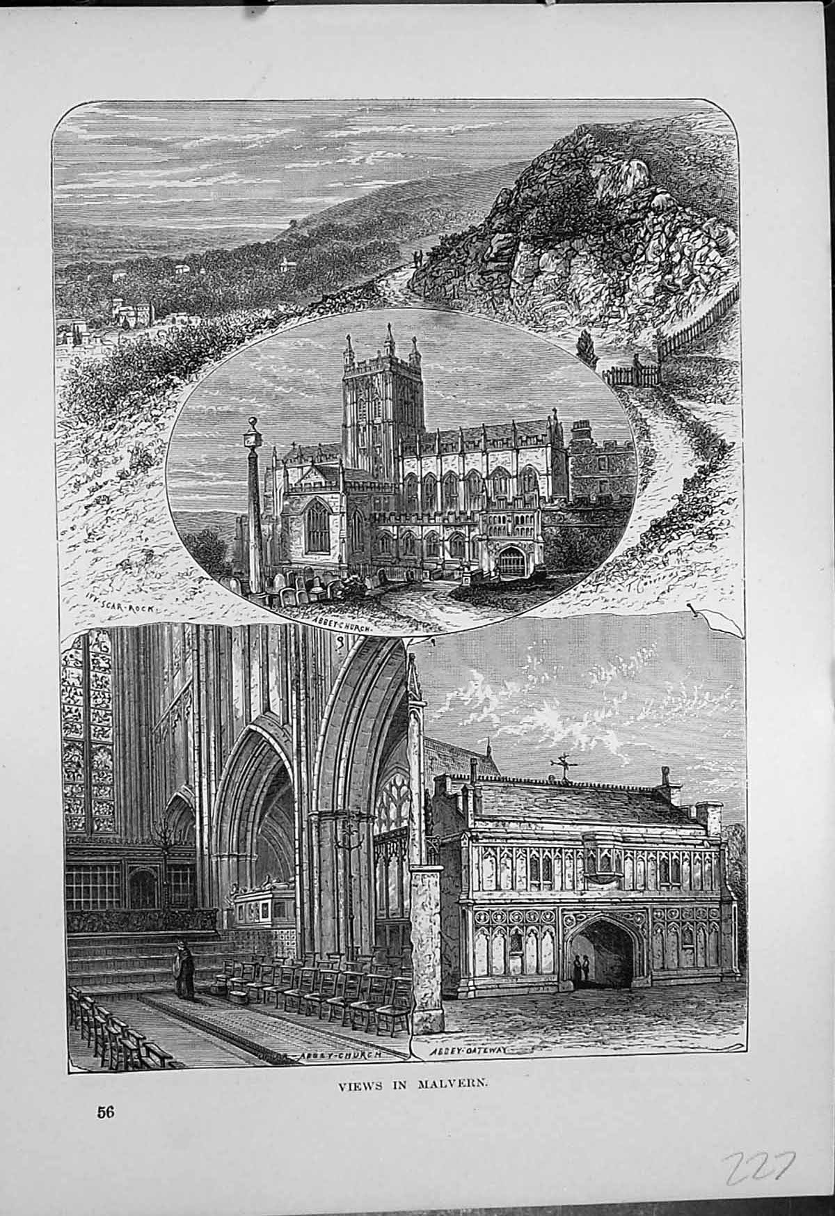 Old Views Malvern Abbey Church Exterior Interior Gateway Ivy Scar Roc