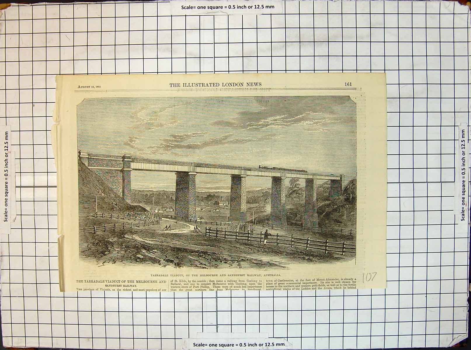 Antique Print Tarradale Viaduct Melbourne Sandhurst Railway Australia 1864 19th