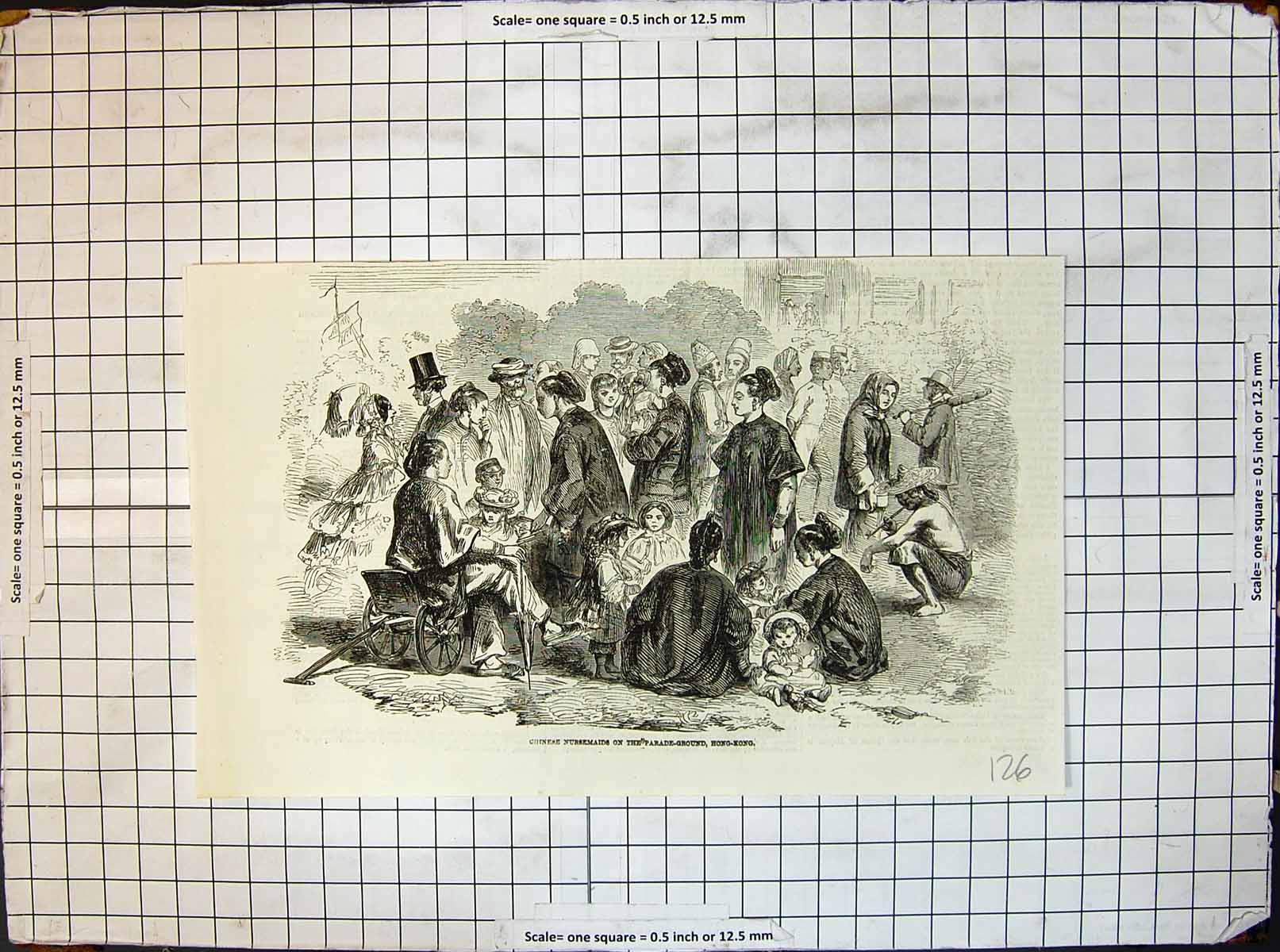 Original Old Antique Print Chinese Nursemaids Parade Ground Hong Kong