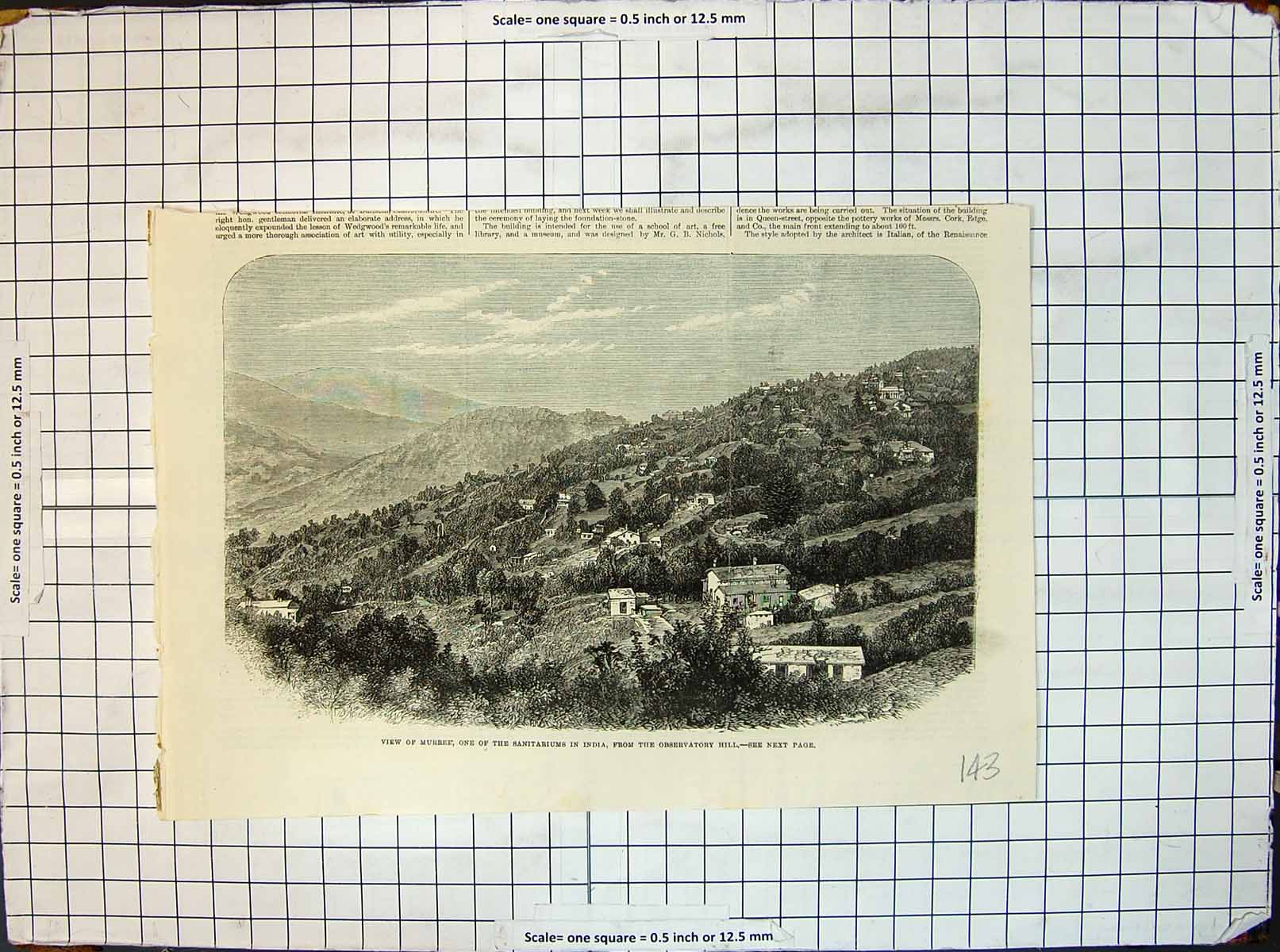 Original Old Antique Print View Murree Sanitarium India From Observatory Hill