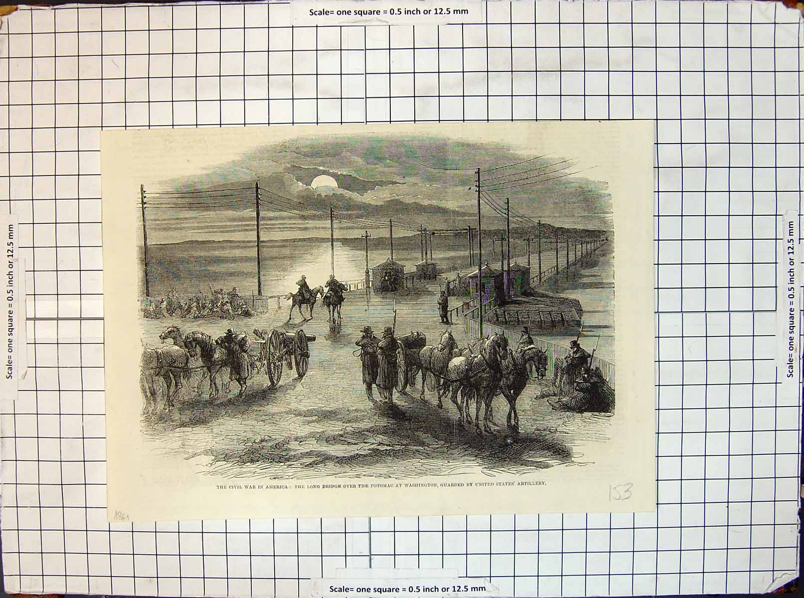 Old War America Bridge Potomac Washington Guarded U S Artillery 1861 Victorian