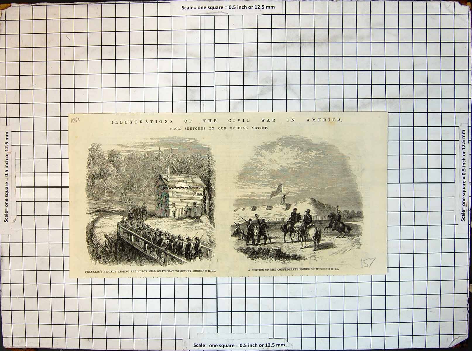 Old Print War America Franklins Brigade Arlington Mill Munsons Hill 1861 19th