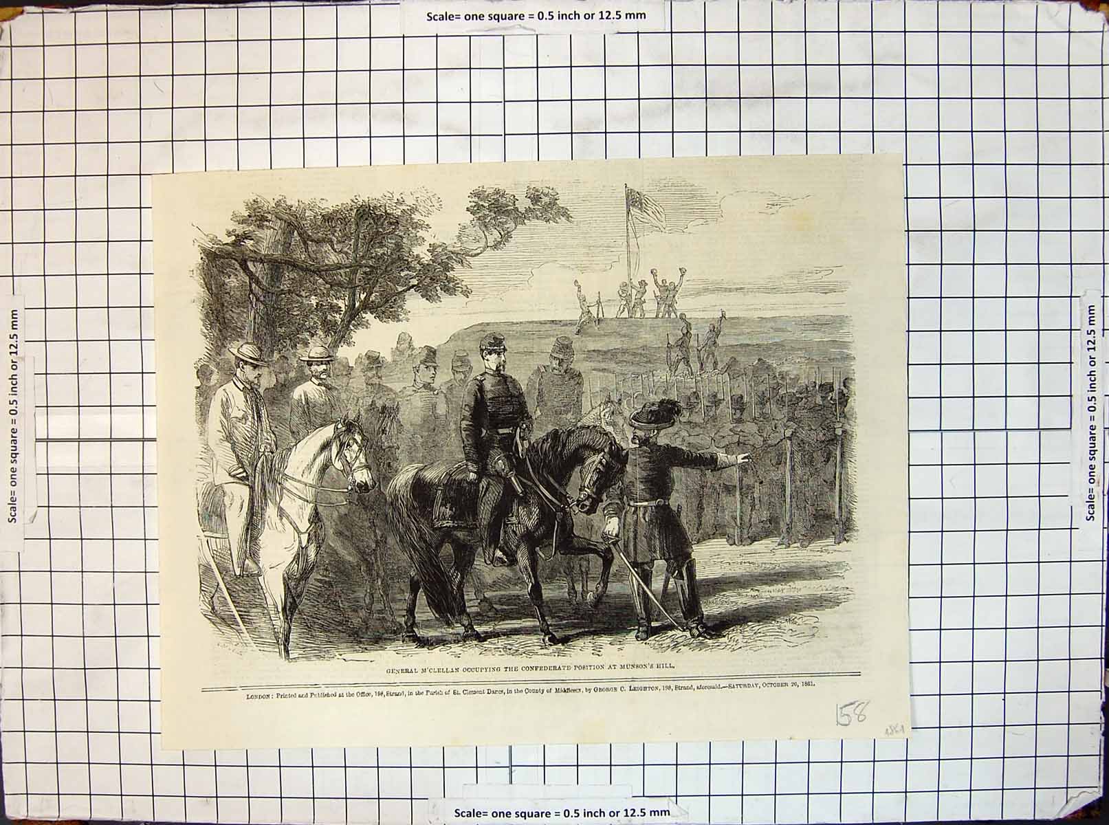 Old Print War America General M'Clellan Civil War Position Munsons Hill18 19th