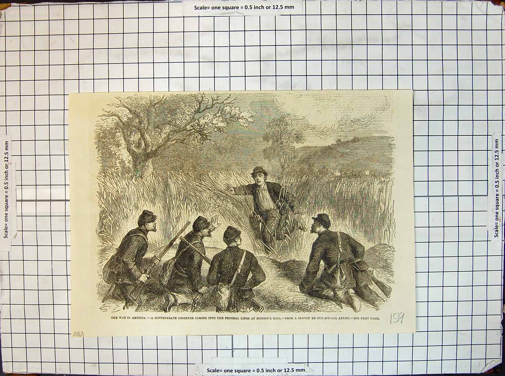 Old Print War America Civil War Deserter Federal Lines Munsons Hill 1861 19th