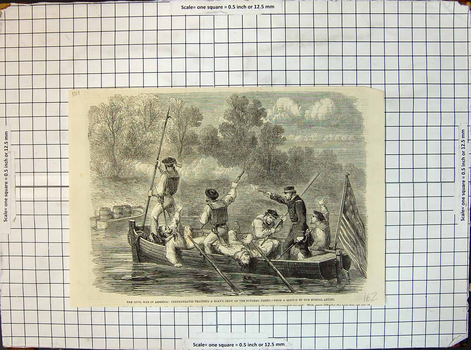 Antique Print War America Civil Wars Trapping Boats Crew Potoma Fleet 1861 19th