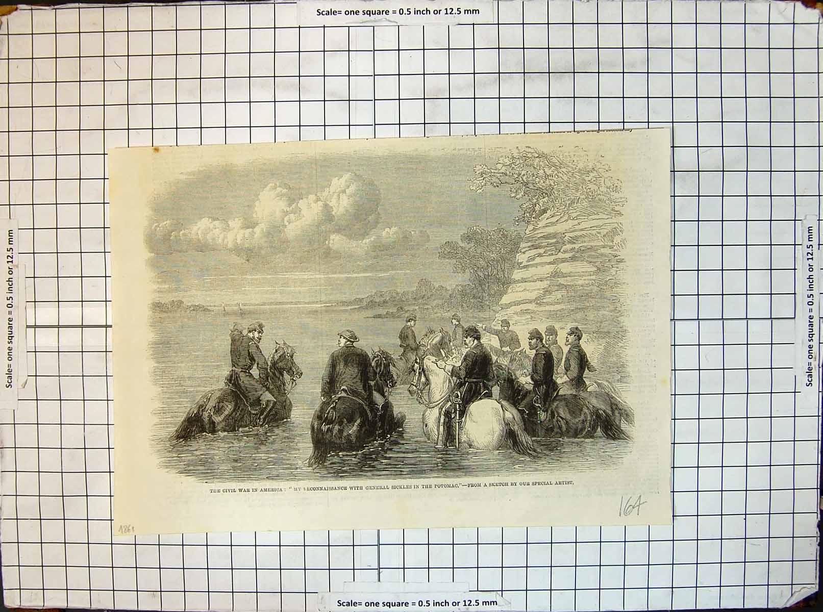 Antique Print Civil War America Reconnaissance General Sickles Potomac 1861