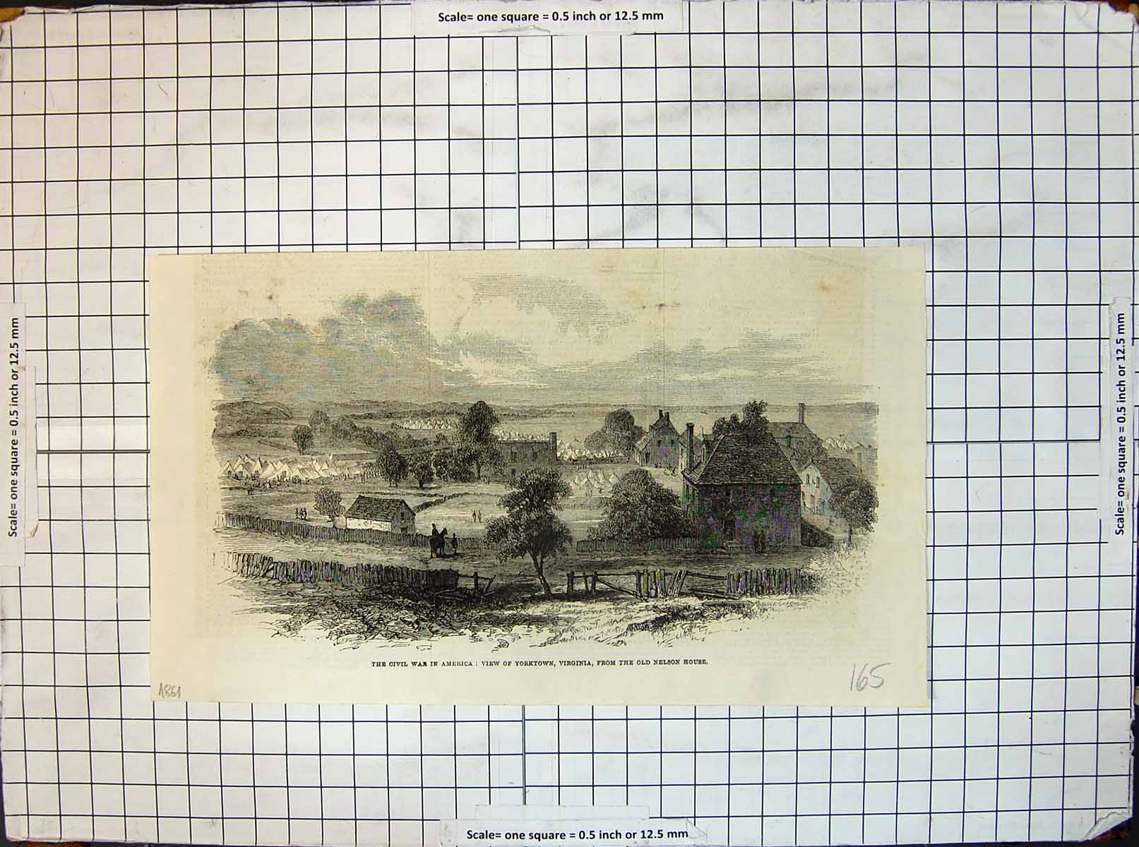 Old Antique Print Civil War America Yorktown Virginia Nelson House 1861 19th