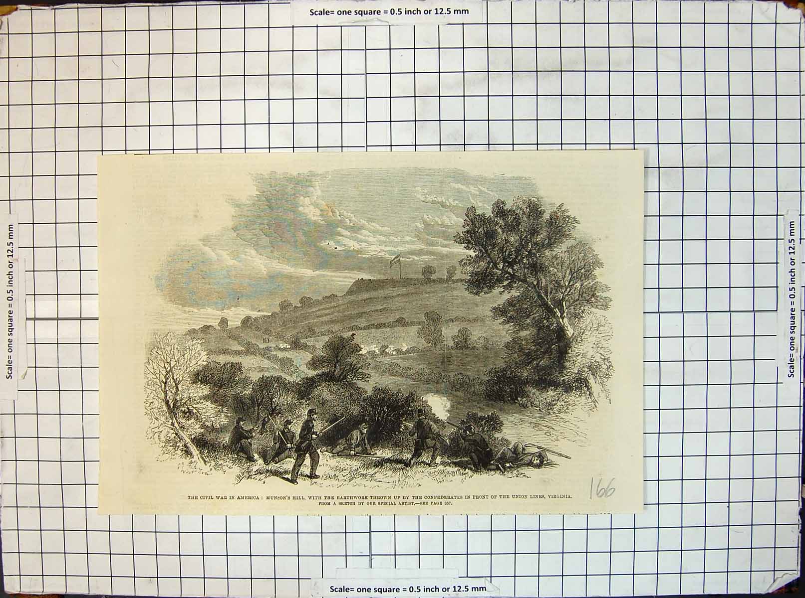 Antique Print Munsons Hill Earthwork Thrown Civil Wars Union Lines Virginia