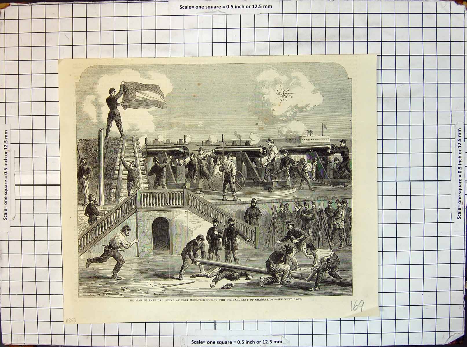 Antique Print War America Fort Moultrie During Bombardment Charleston 1863 19th