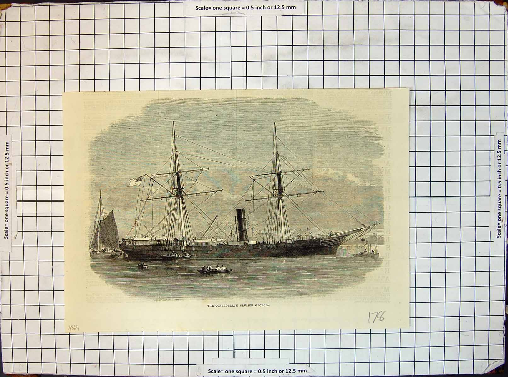 Original Old Antique Print Civil War Cruiser Georgia 1865 19th