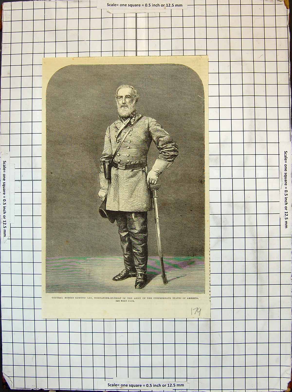 Antique Print Gen Robert Edmund Lee Commander Army Civil War States America
