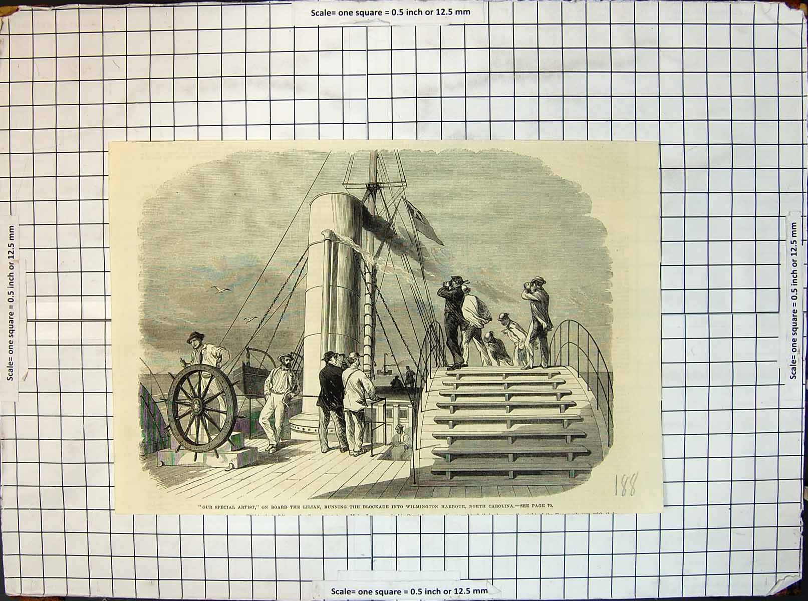 Antique Old Print Lilian Running Blockade Wilmington Harbour North Carolina