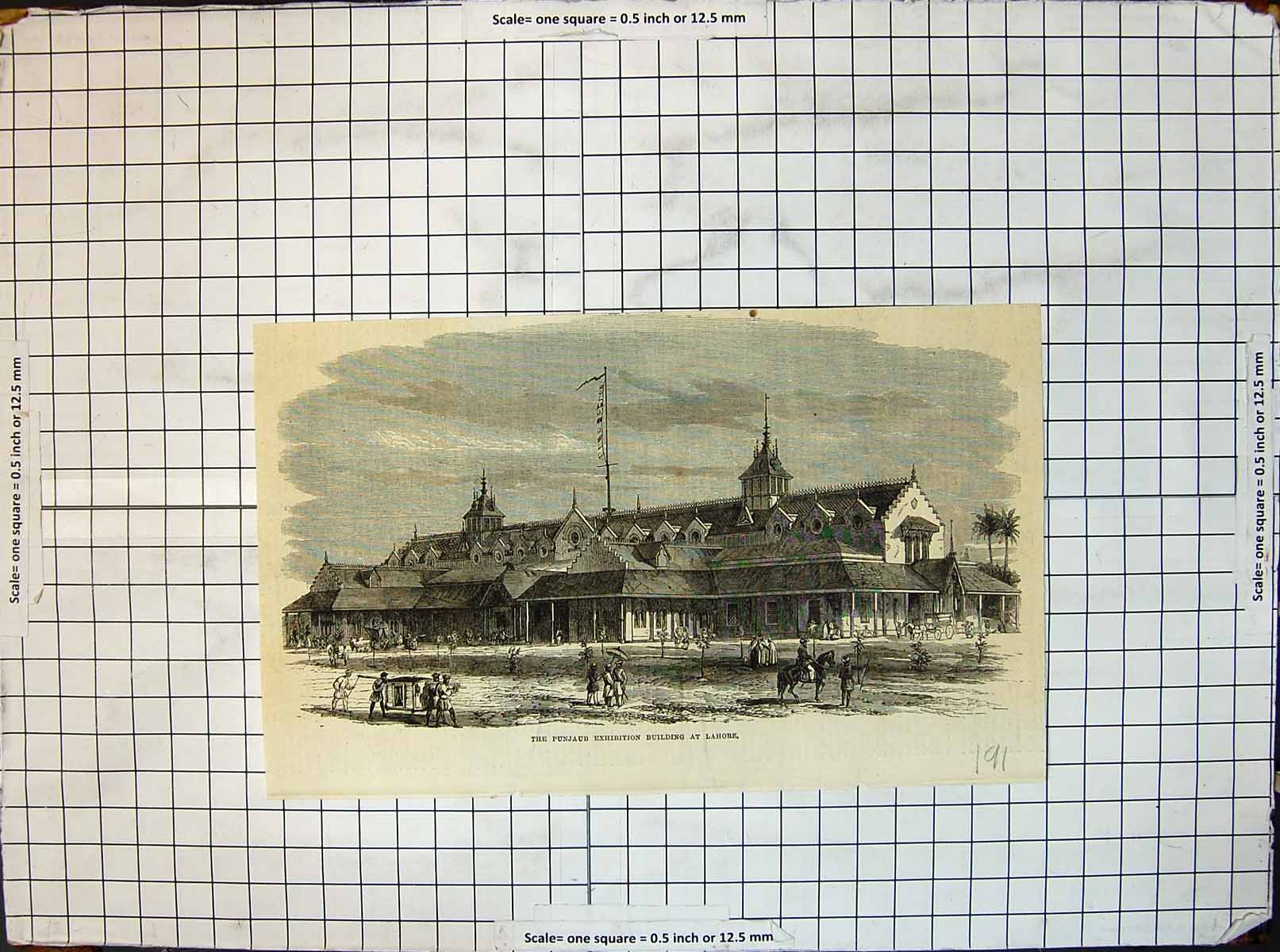 Original Old Antique Print Punjab Exhibition Building Lahore 20th Century