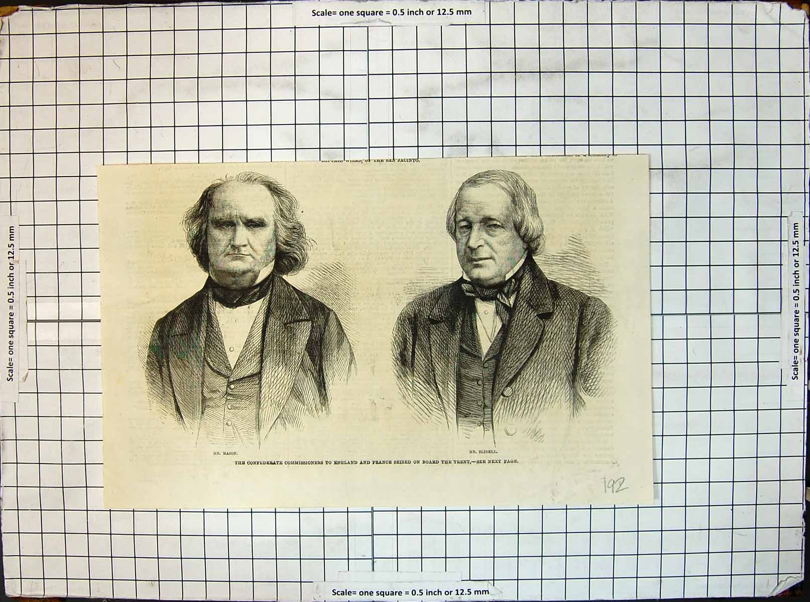 Antique Old Print Civil War Commissioners England France Seized Mason Slidell