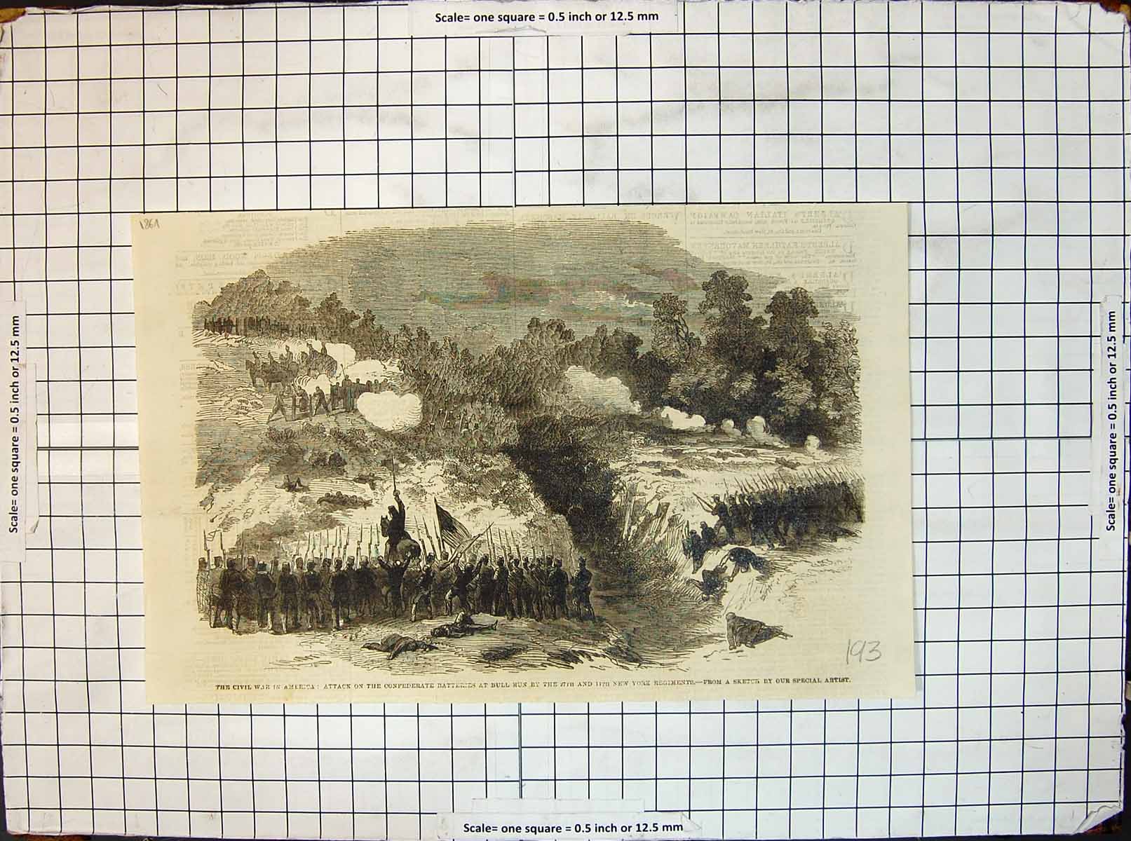 Antique Print War America Attack Civil War Batteries Bull Run New York 1861