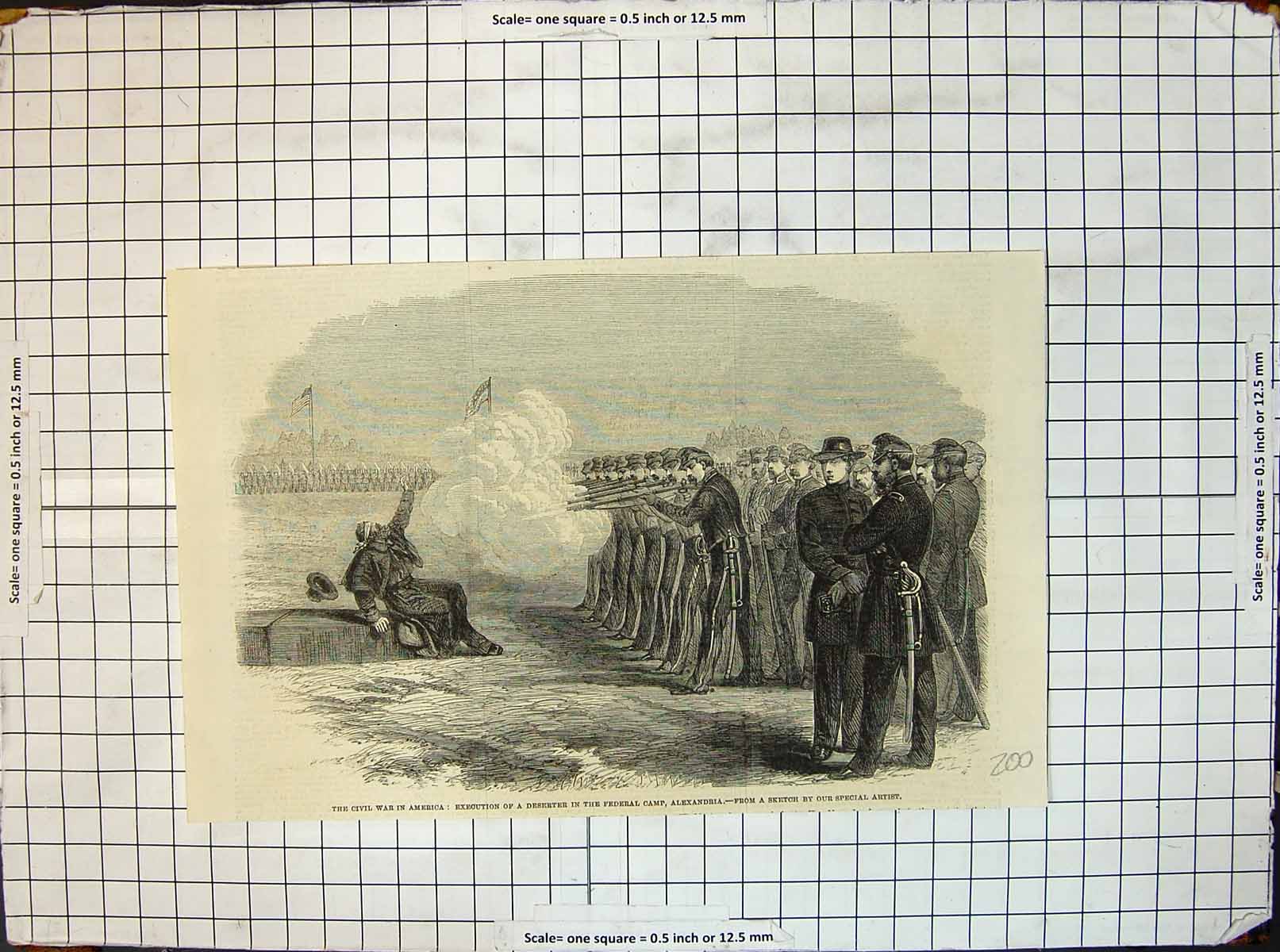 Antique Print Civil War America Execution Deserter Federal Camp Alexandria