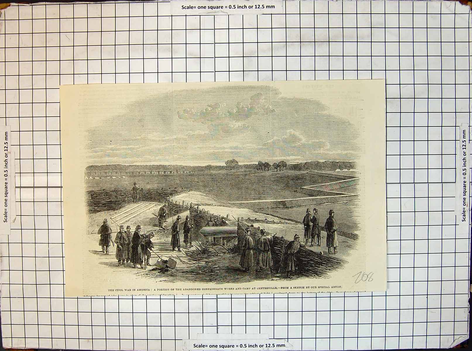 Old Antique Print War America Abandoned Civil War Works Camp Centreville