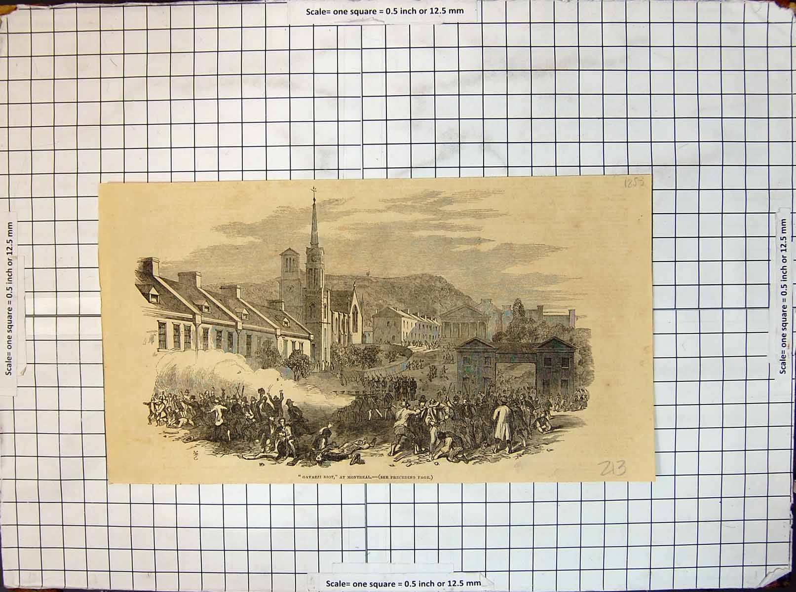 Original Old Antique Print Gavazzi Riot Montreal Wounded Water 1853 Victorian