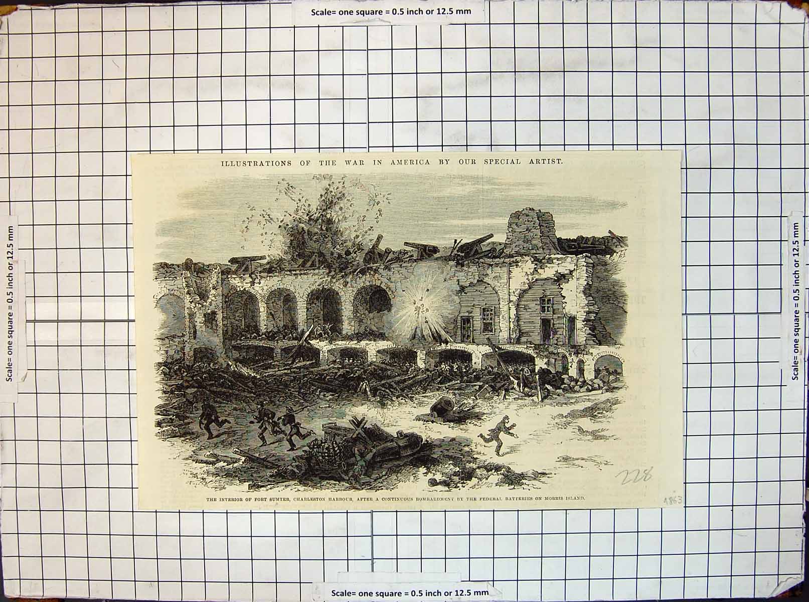Antique Print Fort Sumter Charleston Harbour Bombardment Morris Island 1863