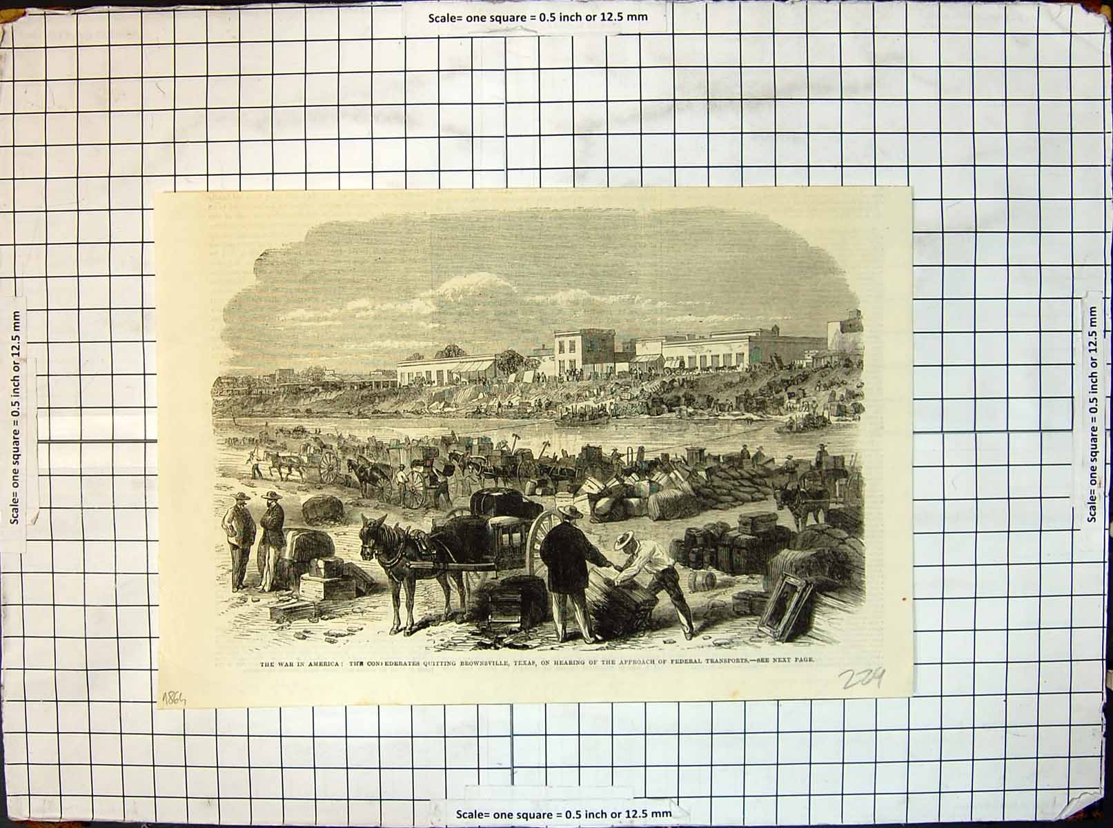Antique Print Civil Wars Quitting Brownsville Texas Approach Federals 1864 19th