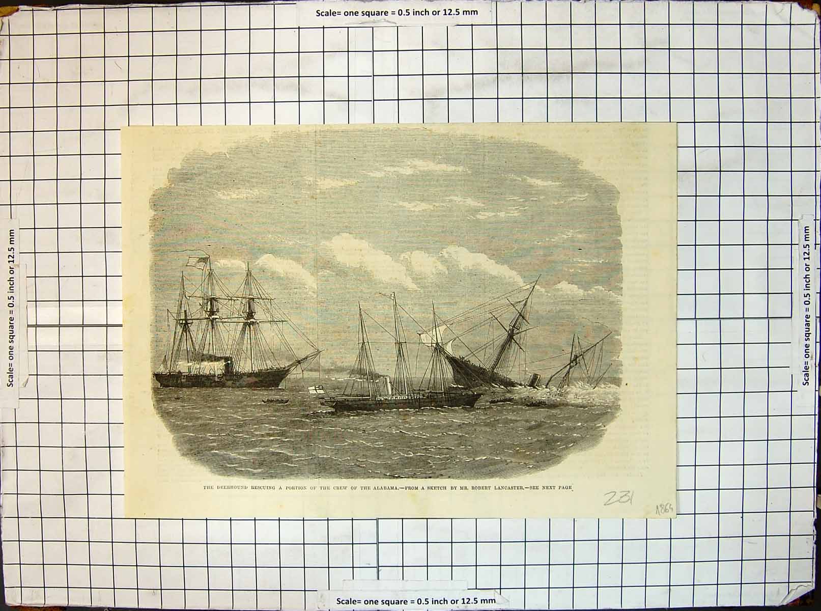Antique Print Deerhound Rescuing Portion Crew Alabama Robert Lancaster 1864