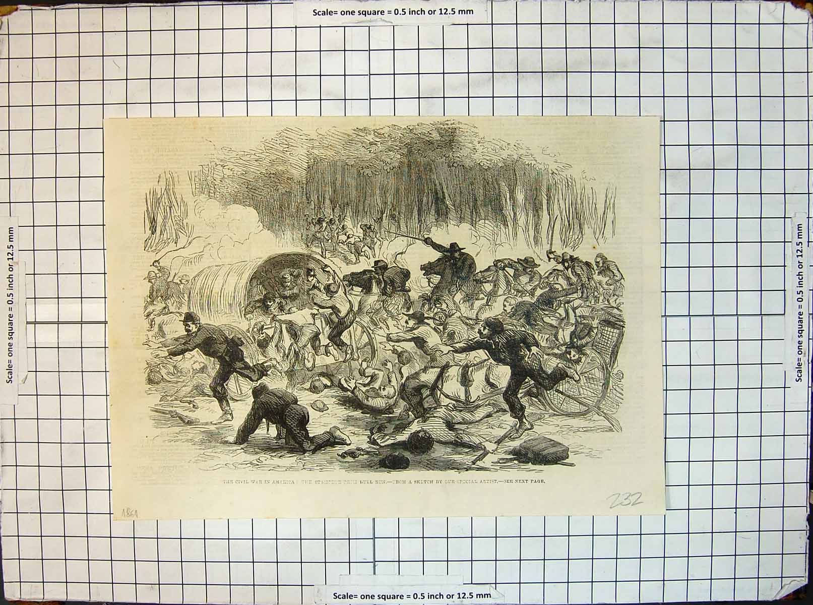 Original Old Antique Print Civil War America Stampede From Bull Run 1861 19th