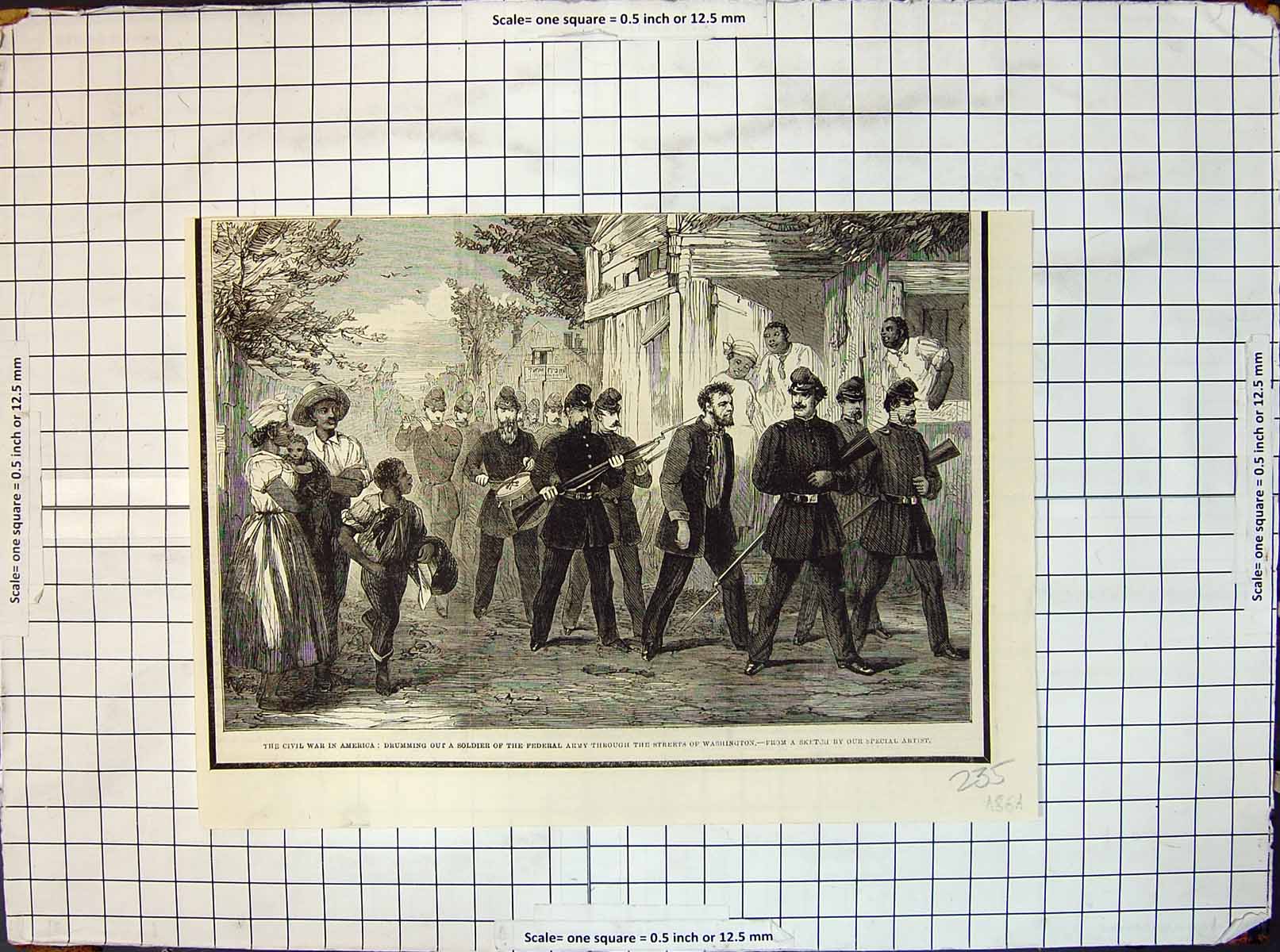 Old Antique Print Drumming Out Sier Federal Army Streets Washington 1864 19th