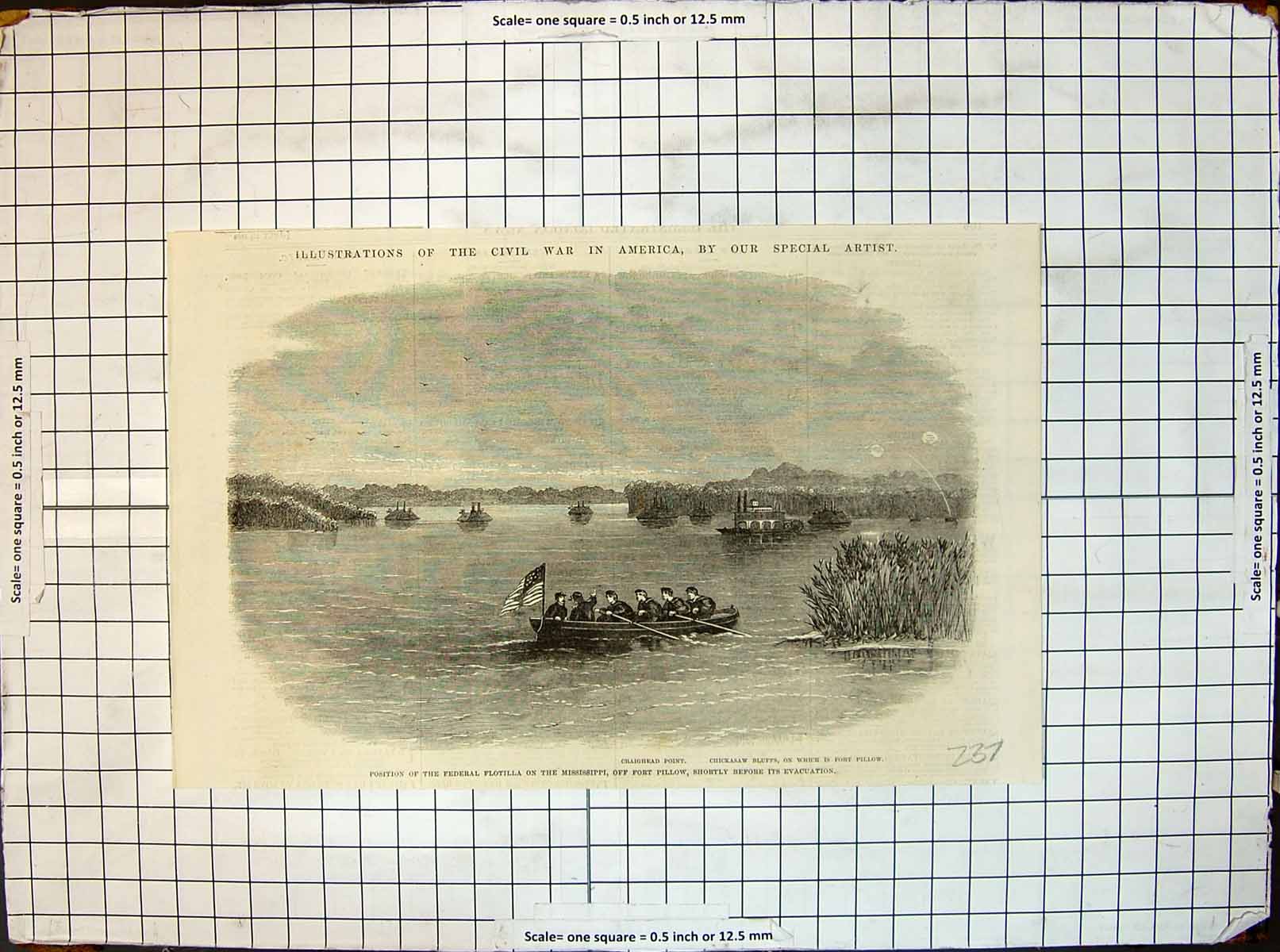 Old War America Federal Flotilla Missippi Fort Pillow Before Evacuati