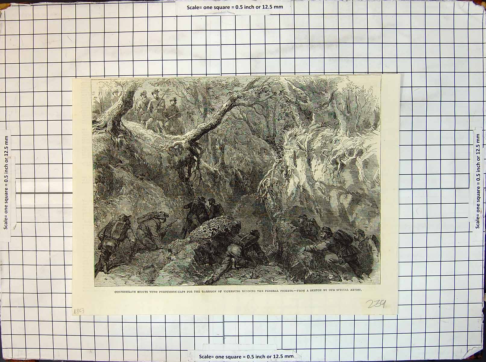 Old Print Civil War Scouts Percussion Caps Garrison Vicksburg Pickets 186 19th