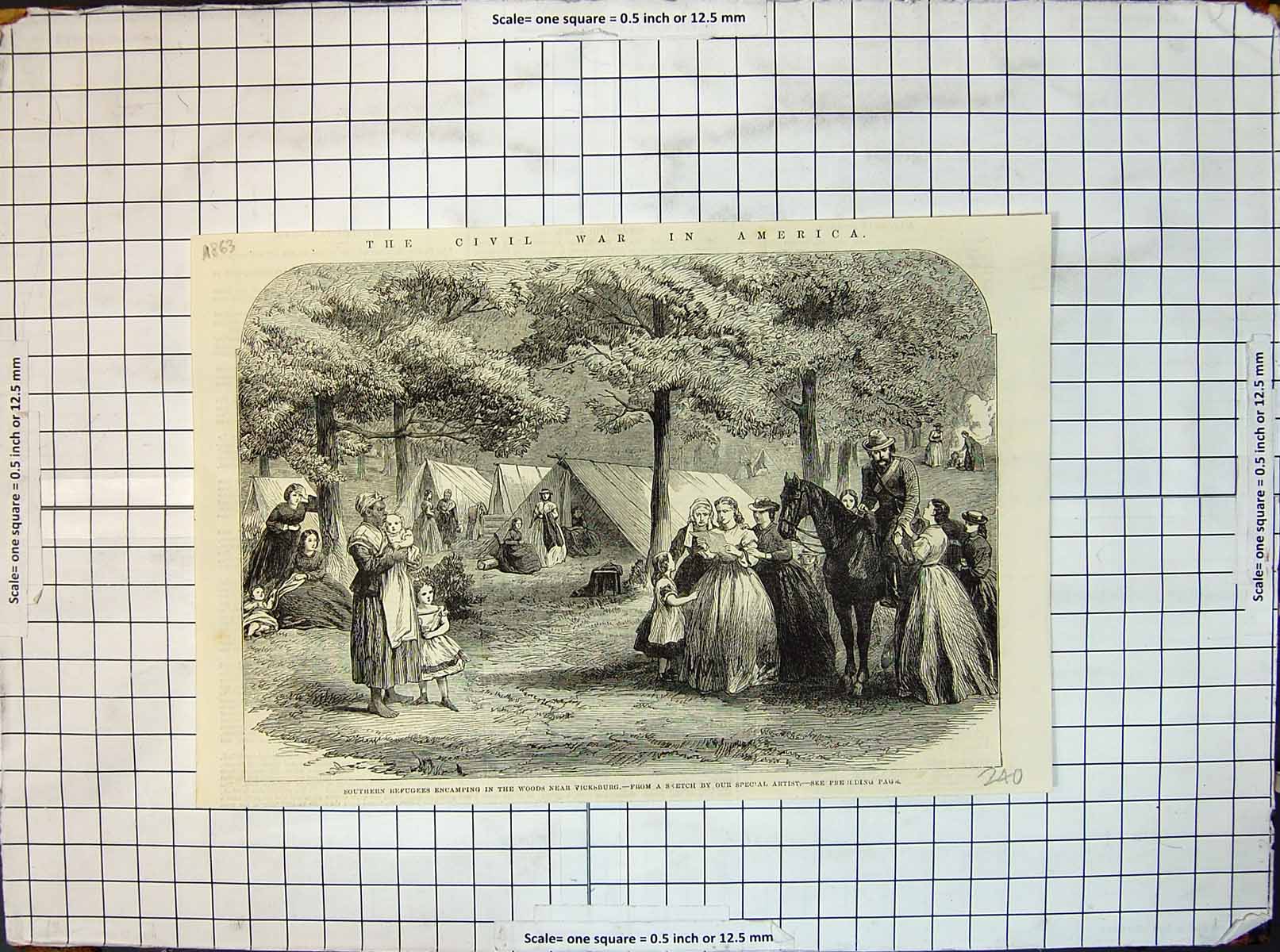 Antique Print War America Southern Refugees Encamping Woods Vicksburg 1863 19th