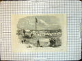 Original Old Antique Print View Volunteer Camp Ascot Heath Tents Flag Flying