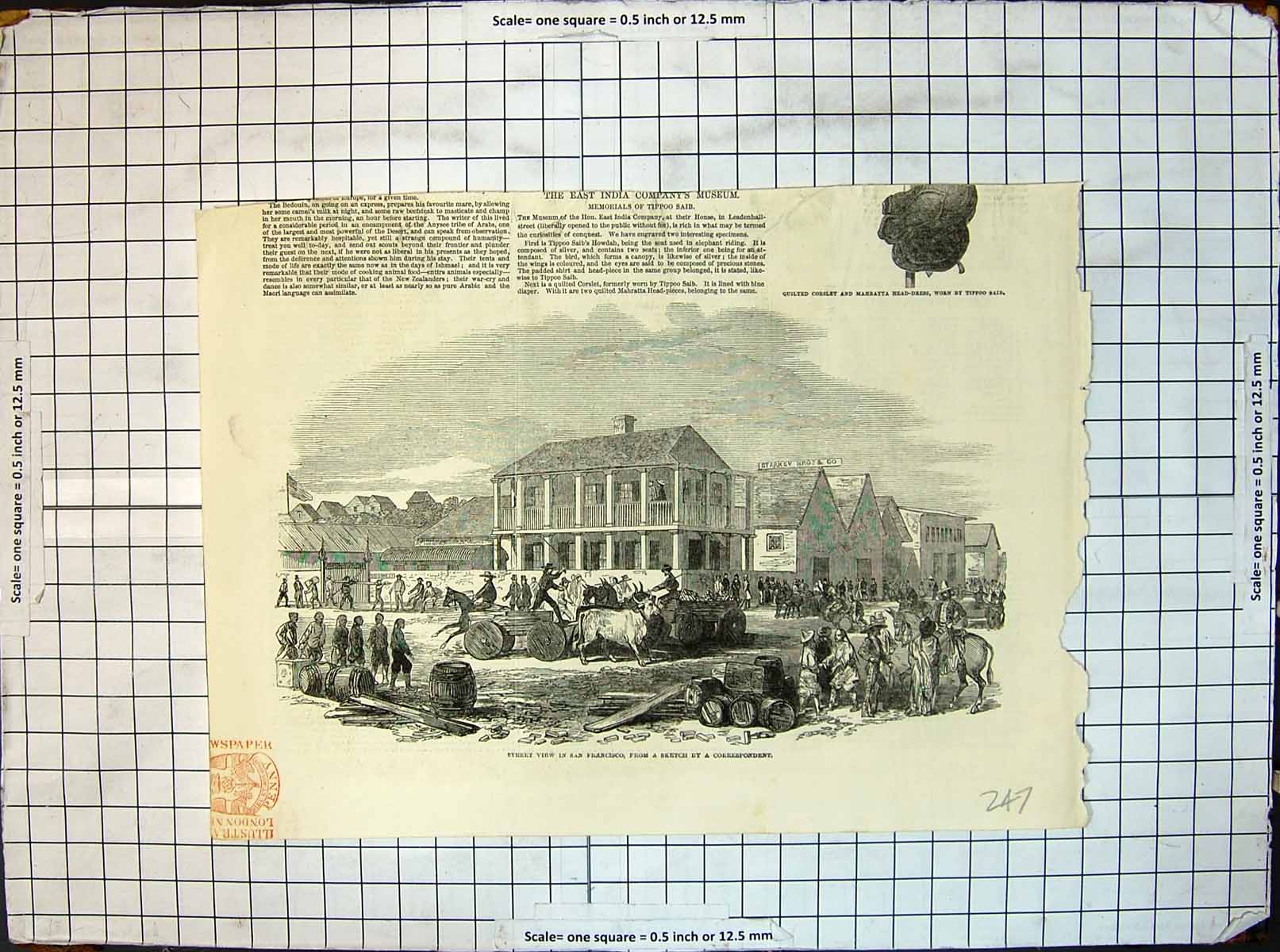 Antique Old Print Street View San Francisco Correspondent Horses Ox Barrels