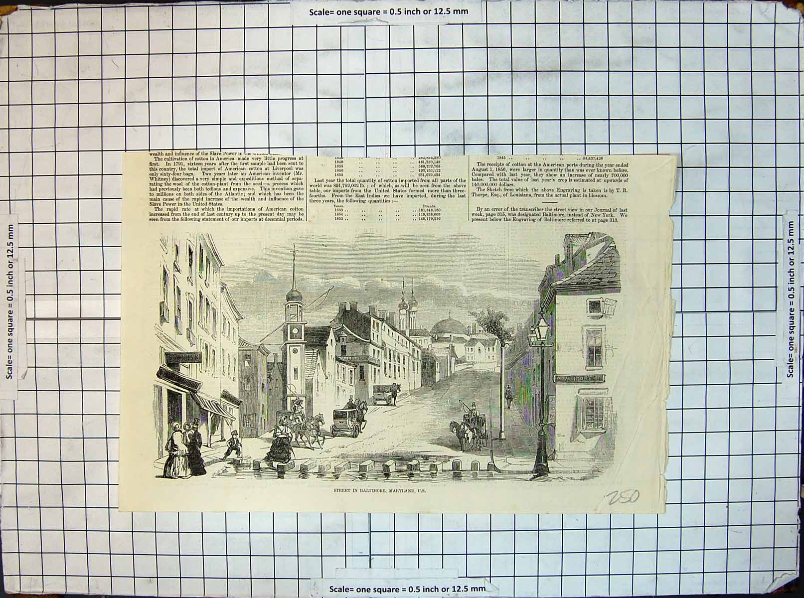 Old Antique Print Street Baltimore Maryland U S Church Horses Carriages