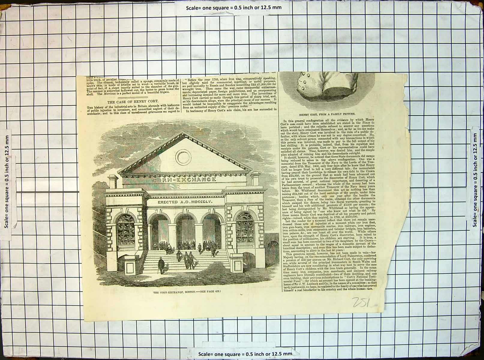 Original Old Antique Print Exterior Corn Exchange Boston Erected A D Mdccclv