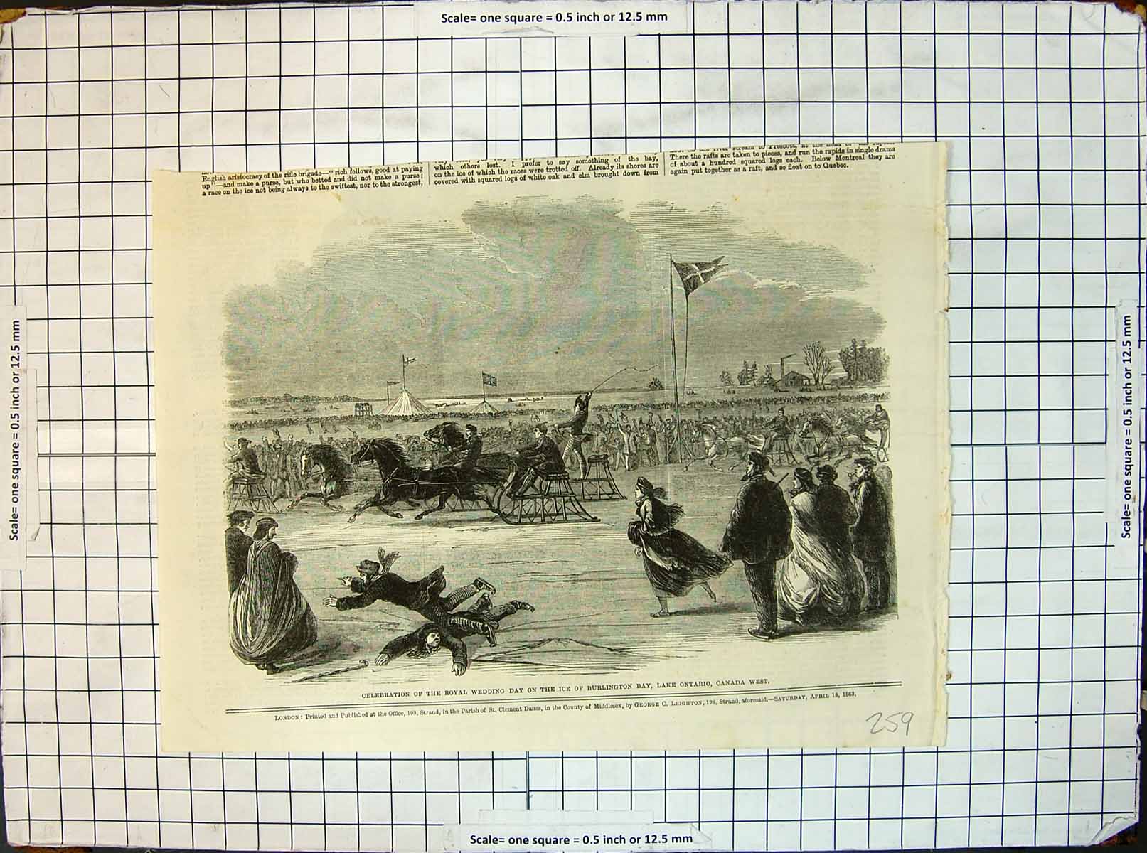 Antique Old Print Celebration Royal Wedding Day Ice Burlington Lake Ontario