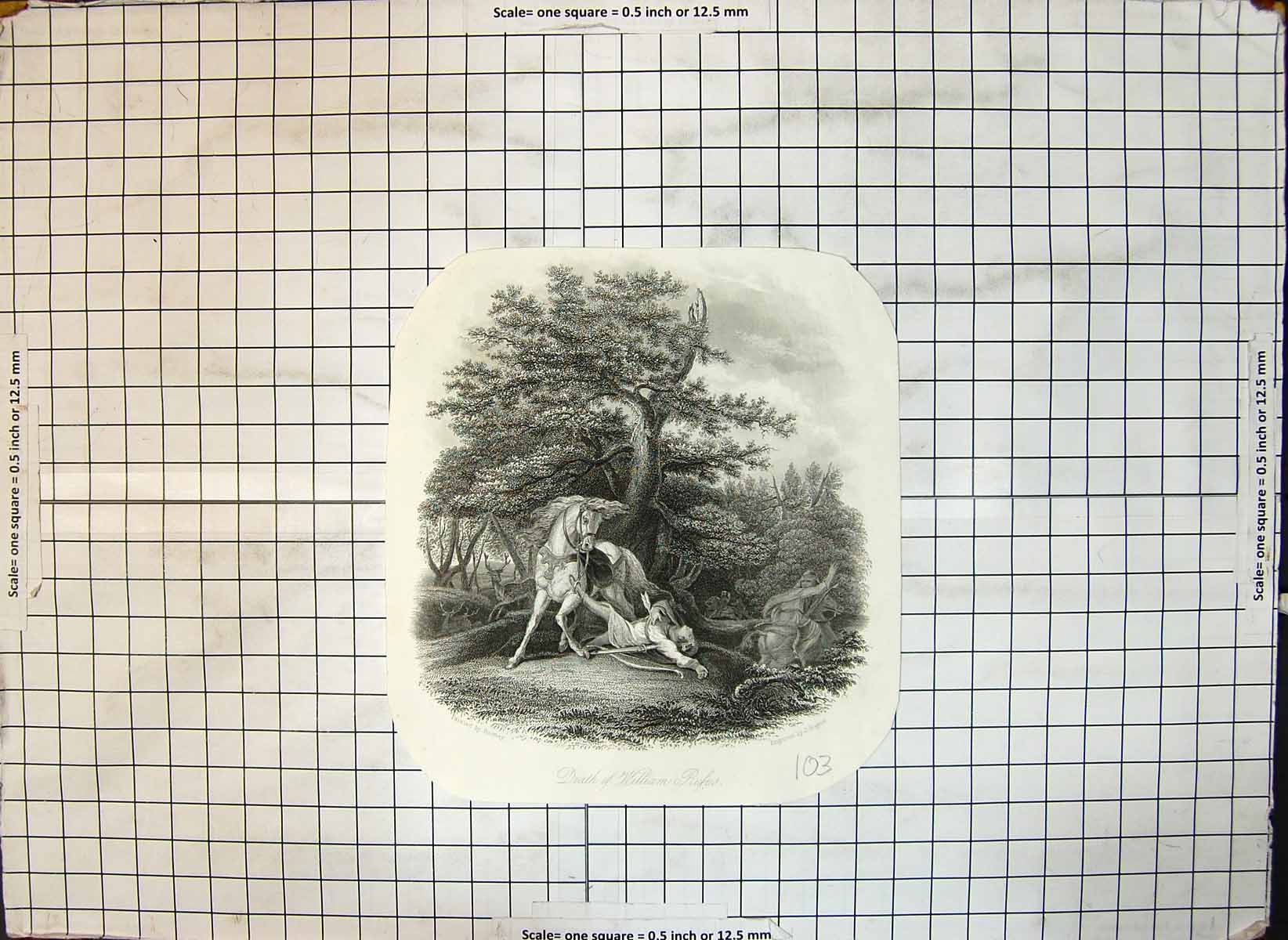 Original Old Antique Print Death William Rufus Engraved J Rogers