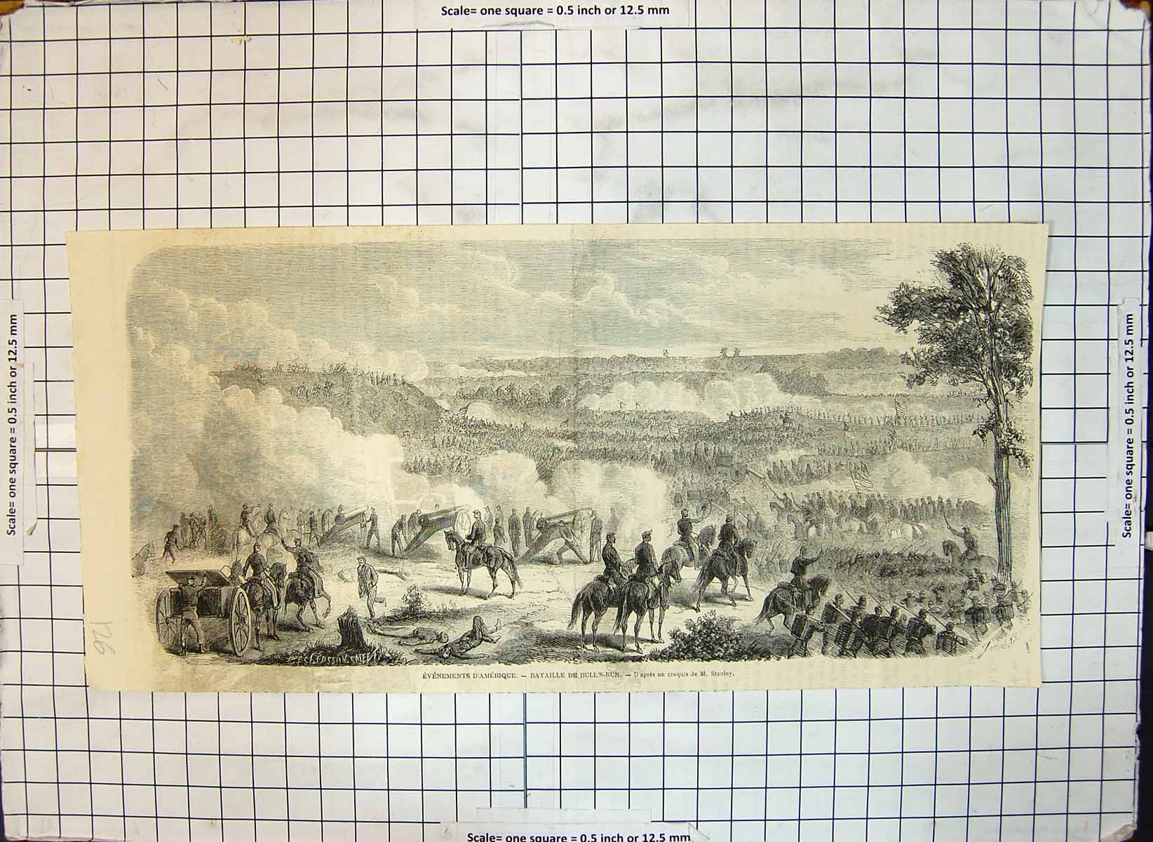 Original Old Antique Print American Incident Battle Bulls Run M Stanley