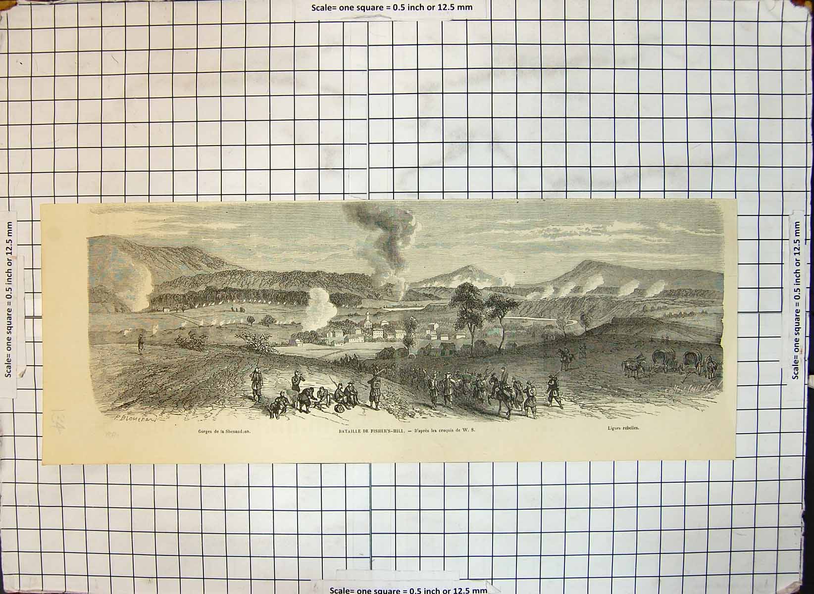 Old Antique Print Battle Fishers Hill Gorges Shenandoah Rebel Lines 1864 19th