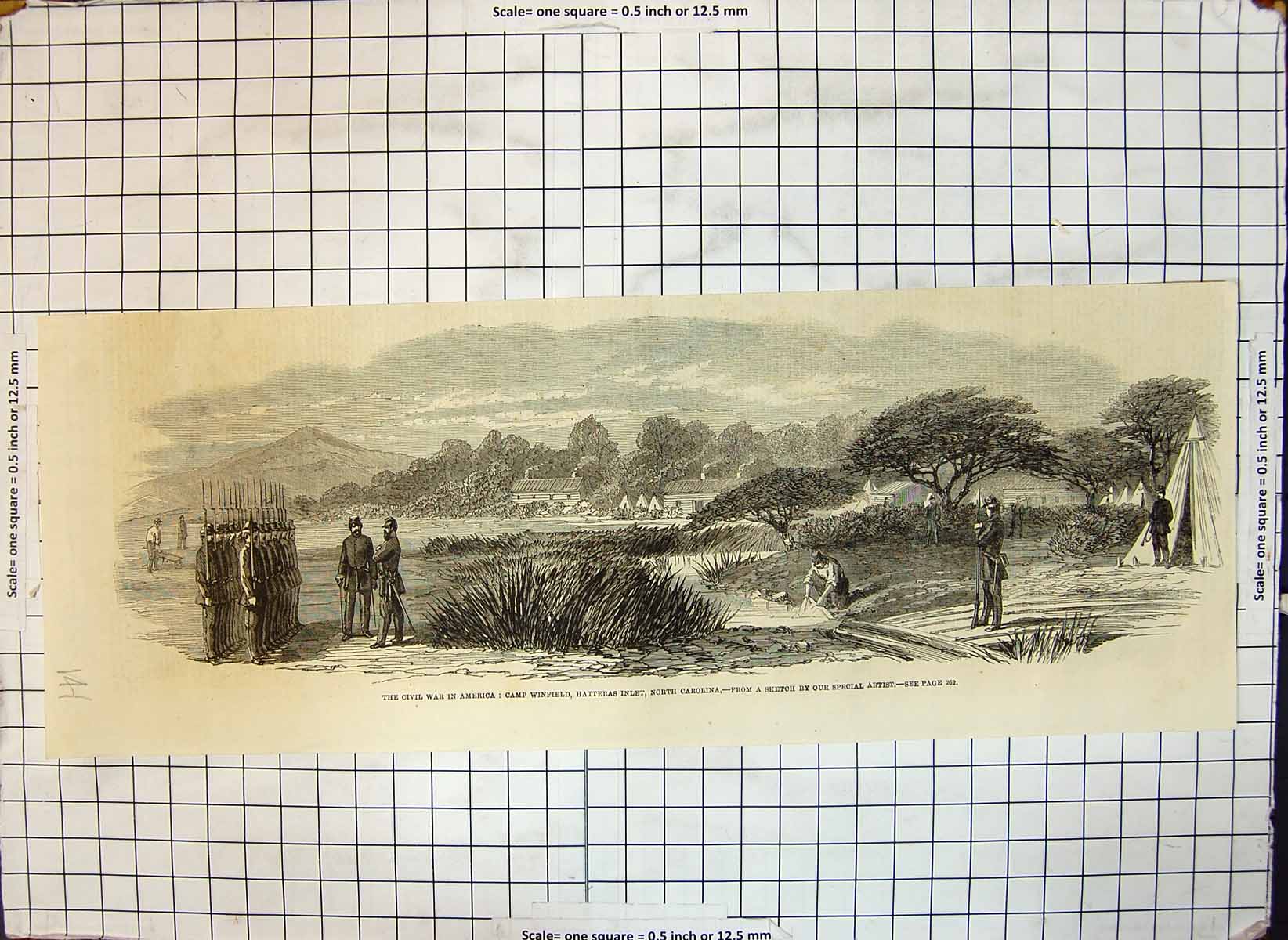 Antique Print Civil War America Camp Winfield Hatteras Inlet North Carolina