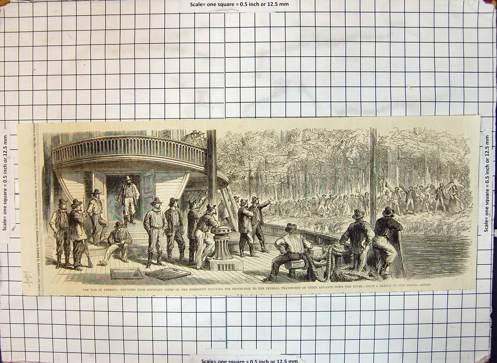 Old Print War America Refugees Mississippi Protection Federal Transports